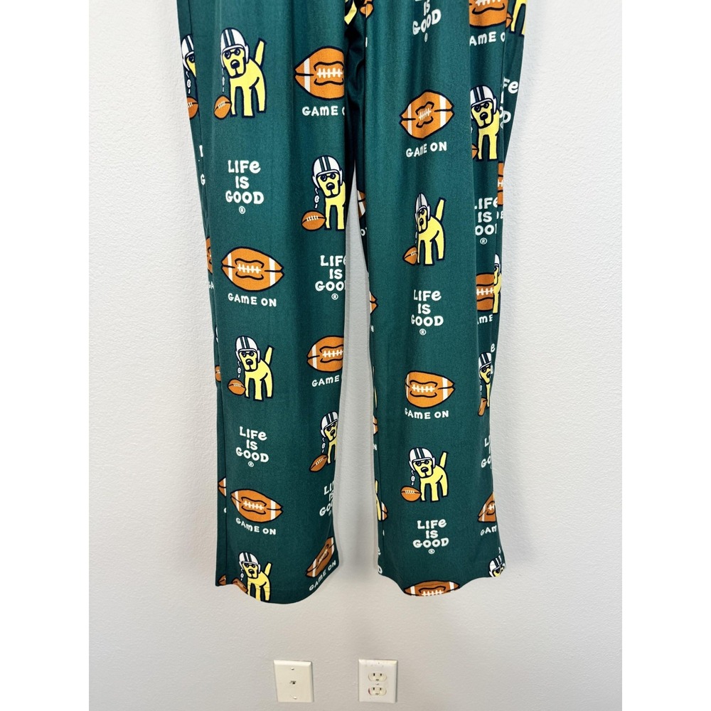 Life Is Good Pajama Pants Mens Small Green Game On Dog Football Lounge Sleepwear - Picture 3 of 14